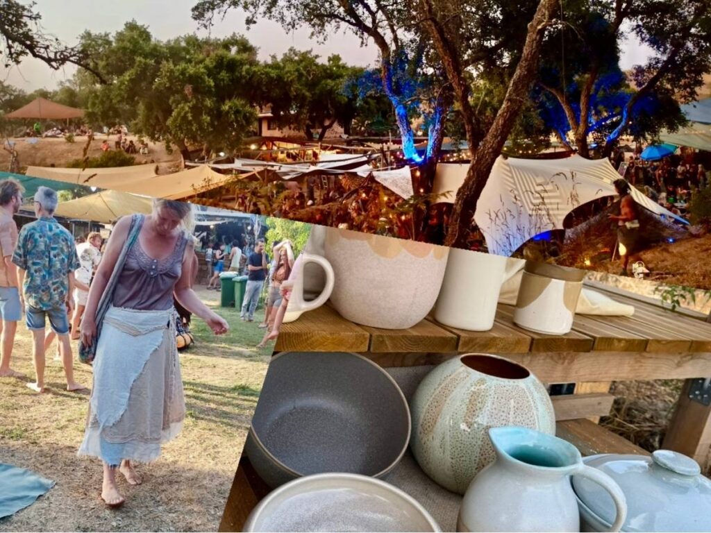 Azula-Festival, Hippiekleidung anprobieren und Keramik-Ausbeute der Feira in Grandola
